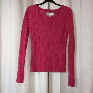 2000s Y2K Pink Made In Hong Kong American Eagle Cableknit Long sleeve Sweater